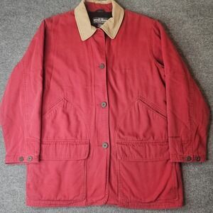 Vintage Woolrich Women's Barn Jacket Barn Coat Ruby Red Size XL Leather Collar